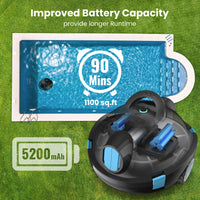 Y10 Cordless Robotic Pool Cleaner,90 Mins Runtime,Self-Parking, for Above/Inground Pools up to 65Ft/1100 Sq.Ft (Black))